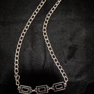 Striking Silver-toned Chain Necklace Featuring Black Enamel Rectangle Links